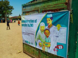Azithromycin campaign banner supporting malaria and child health programmes in northern Nigeria