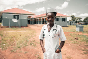 Midwife Hellen Hadia at Mvolo County Hospital in South Sudan, where she supports women and families with maternal healthcare.